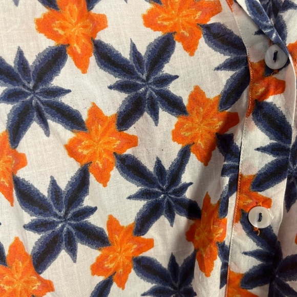Ro’s Garden Orange and Blue white printed button down blouse size medium - Picture 4 of 8